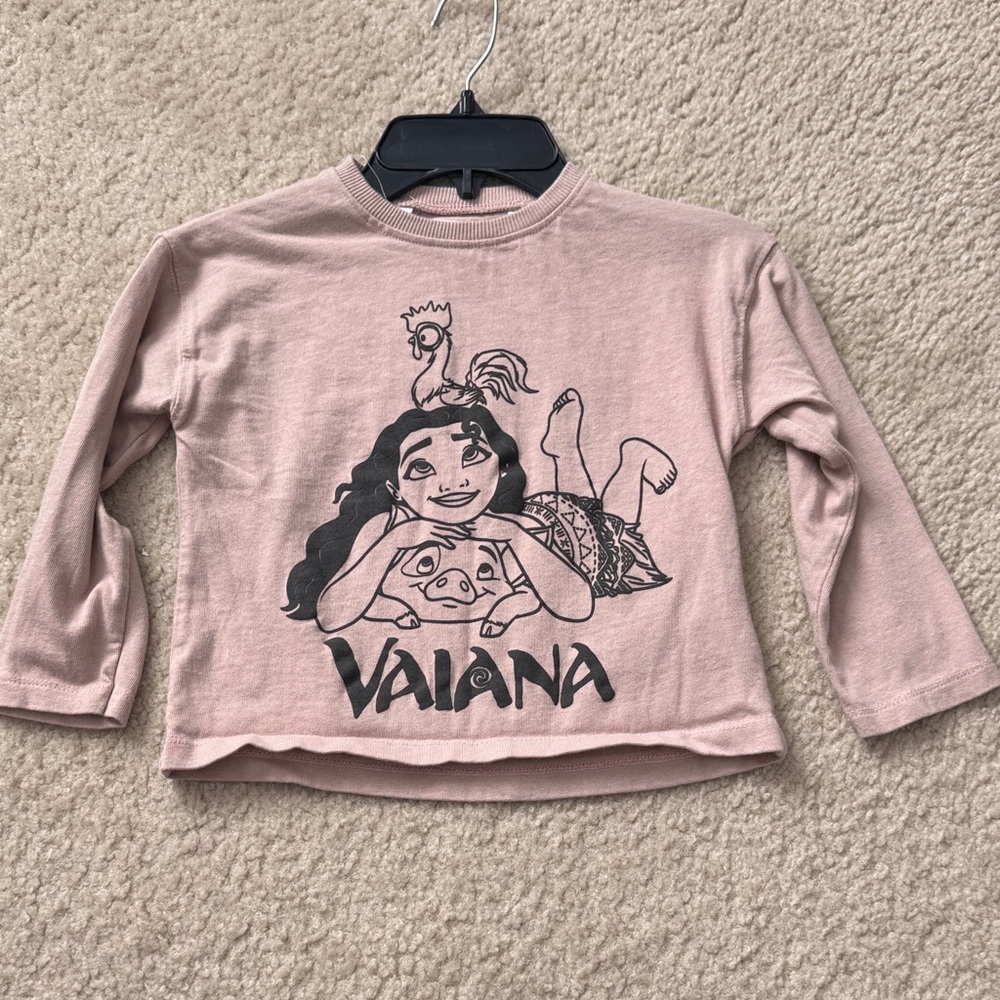 Zara Kids Mauve Moana Long Sleeve Tee with Character Print - Size 4